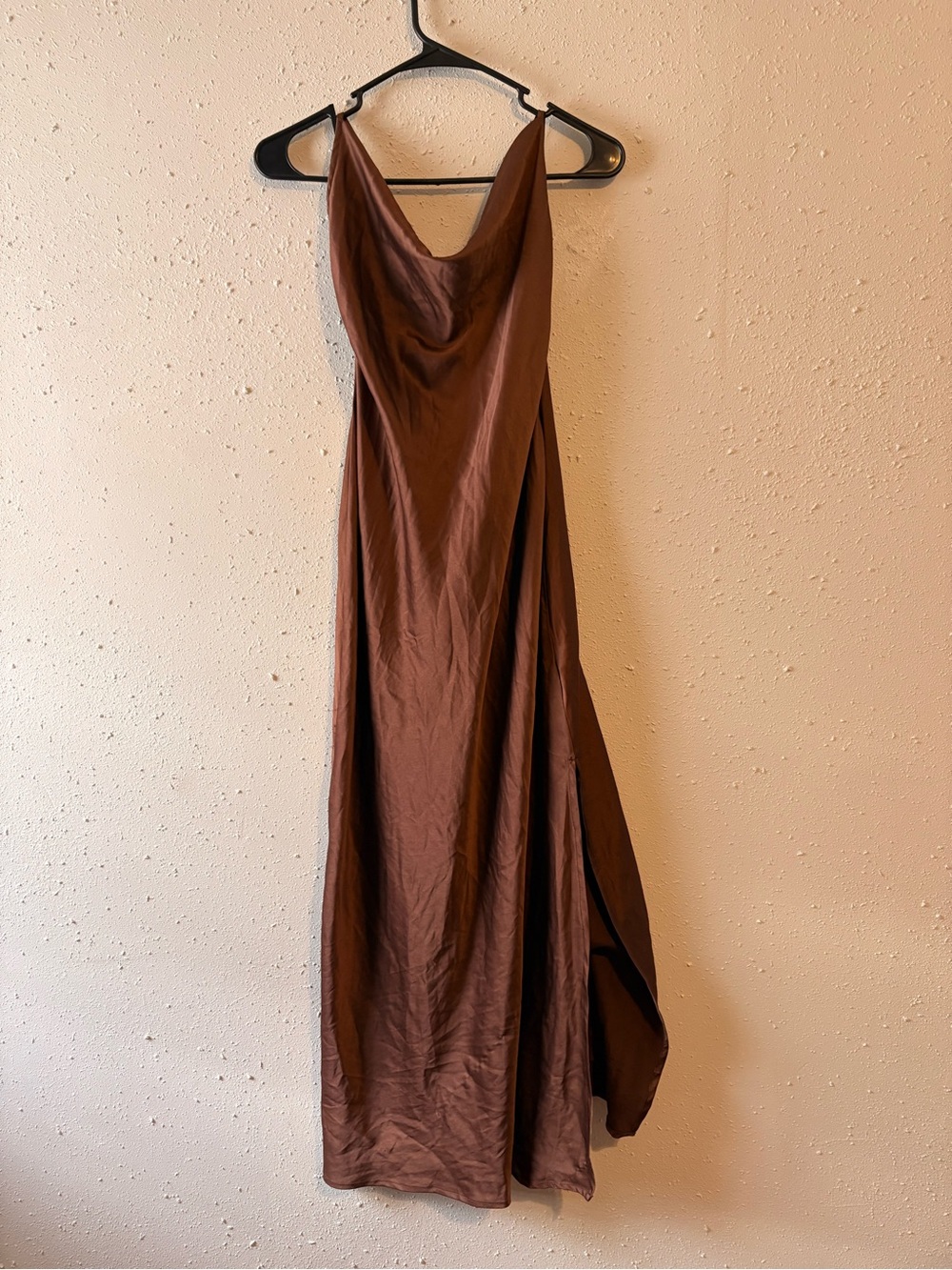 SHEIN Brown Satin Cowl Neck Maxi Slip Dress